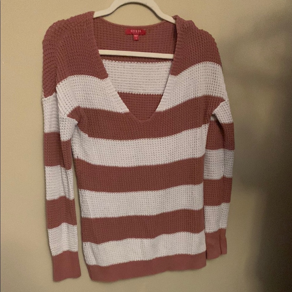 Guess Women's Striped Sweater - Pink and White
